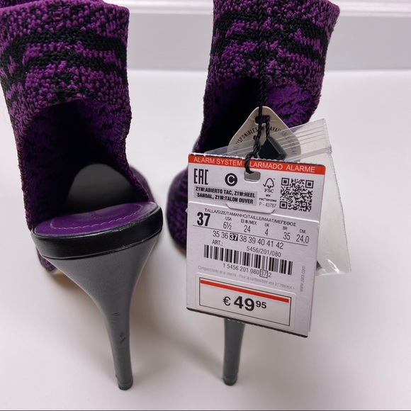 NWT ZARA Purple Black Open Toe Stretchy Heels 6.5 - Picture 5 of 6
